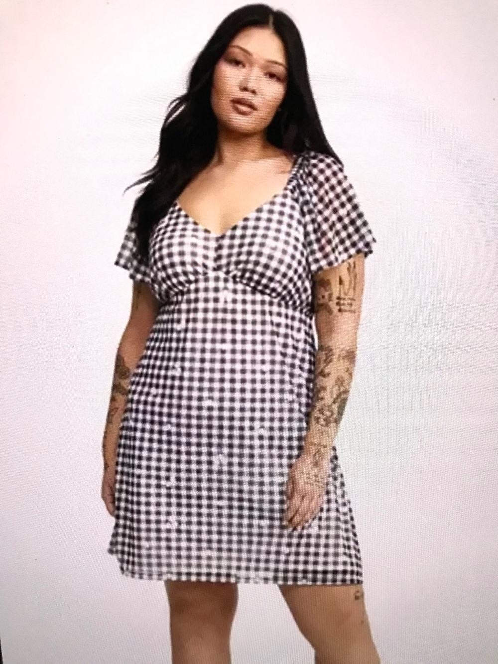 TORRID Gingham Daisy Flutter Sleeve Mesh Dress Black and White Plus Size 3X NWT